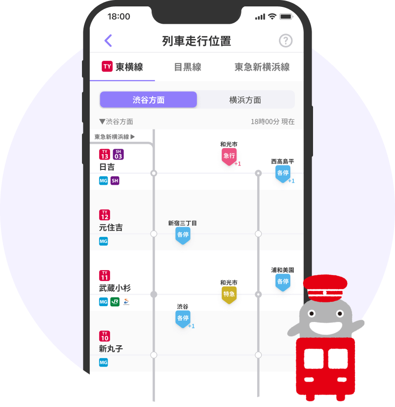 東急線公式アプリ 列車走行位置